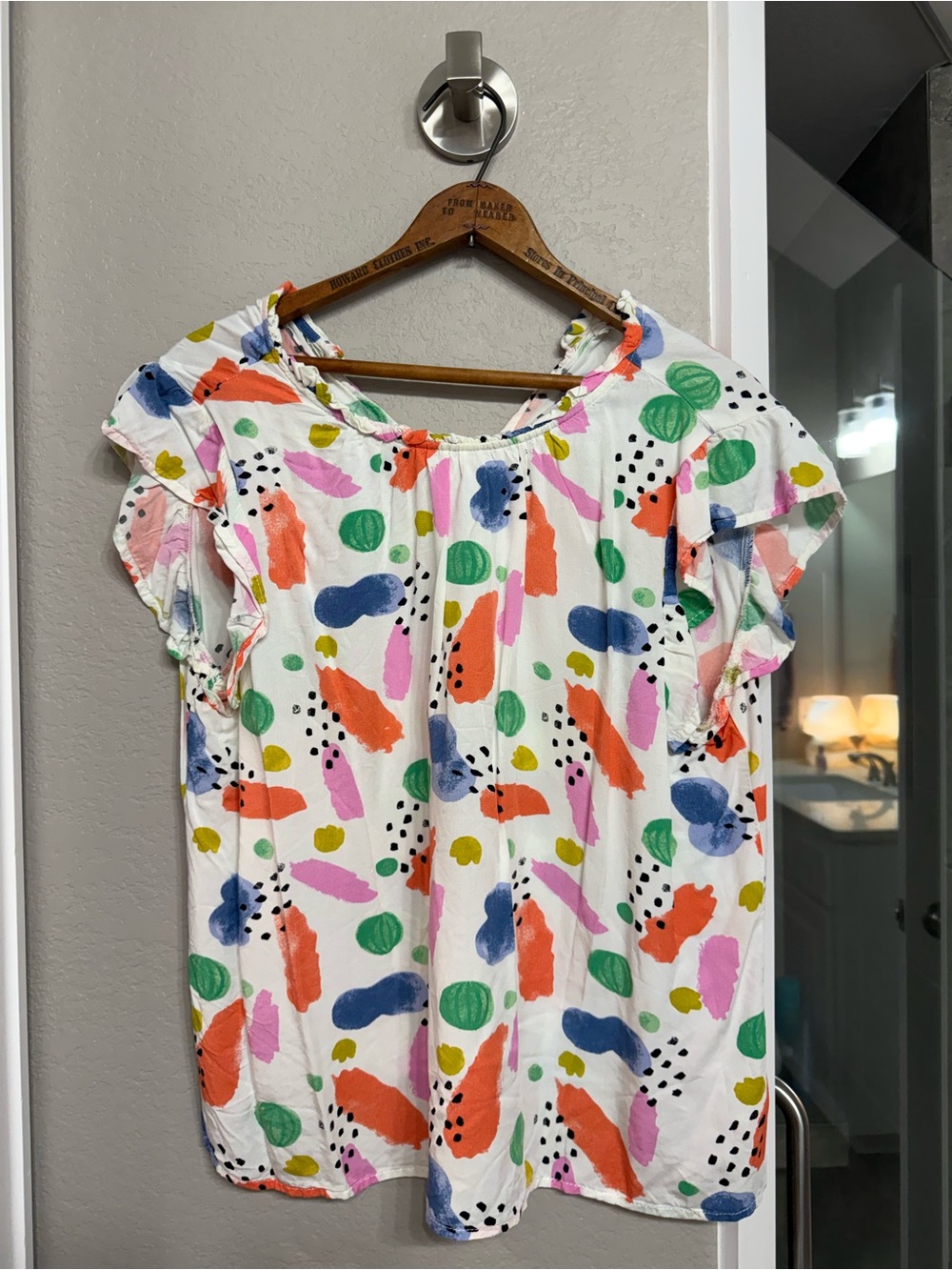THML White Short Sleeve Top with Multicolor Paint-Splash Print